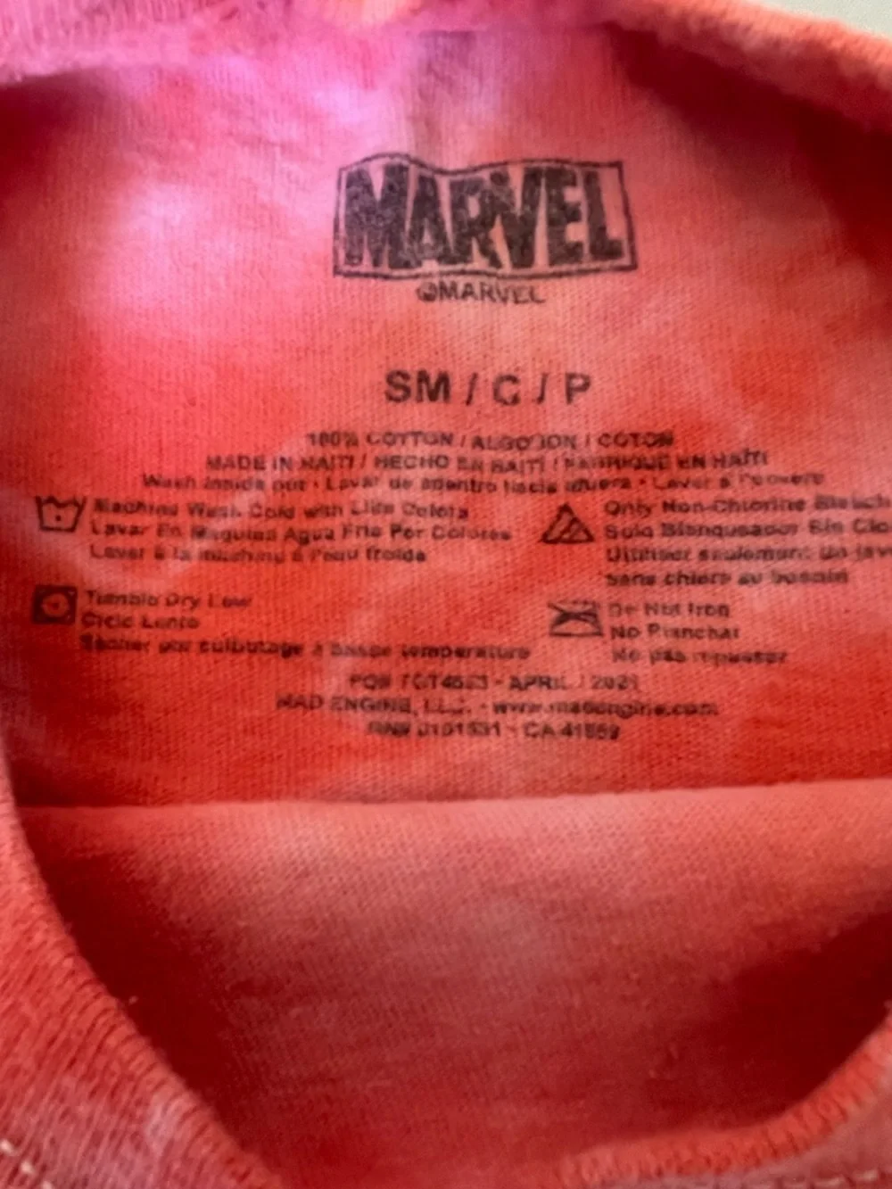 Spider Man Marvel Graphic Tee 100% Cotton Kids small superhero Red Tie Dye Shirt